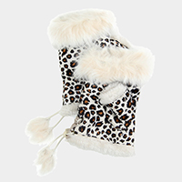 Leopard Fingerless Fur Trim Gloves