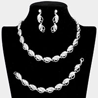 3PCS - Crystal Rhinestone Marquise Necklace Set