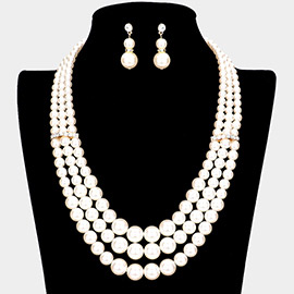 Pearl Triple Layered Bib Necklace