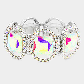 Pave Oval Trim Glass Crystal Stretch Evening Bracelet