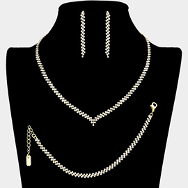 3PCS - Crystal Rhinestone Marquise Necklace Jewelry Set