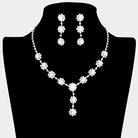 Floral Pave Crystal Rhinestone Pearl Necklace