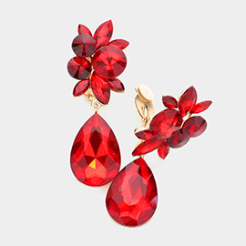 Floral Teardrop Crystal Clip on Evening Earring