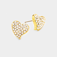 Pave Crystal Rhinestone Heart Stud Earrings