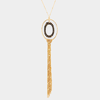 Thread Wrapped Oval Hoop Long Drop Chain Tassel Necklace