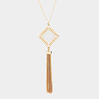 Thread Wrapped Square Hoop Drop Chain Tassel Necklace