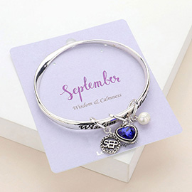 'Wisdom & Calmness' September Heart Birthday Stone Charm Bracelet