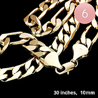 30 INCH, 10mm-Gold Plated Concave Textured Figaro Chain Necklaces