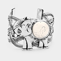 Round Howlite Detail Metal Elephant Cuff Bracelet