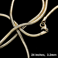 24 INCH, 3.2mm-Gold Plated Snake Chain Metal Necklace