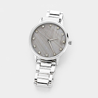 Crystal Embellished Round Dial Metal Band Watch