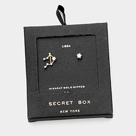 Secret Box_14K Gold Dipped CZ Stone Paved Libra Zodiac Sign Stud Earrings