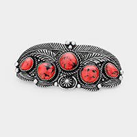 Tribal Red Coral Accented Leaf Cluster Barrette