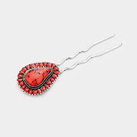 Tribal Red Coral Teardrop Hair Comb Pin