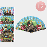 12PCS - Jesus Religious Printed Folding Fans