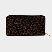 Leopard Print Faux Fur Zipper Wallet