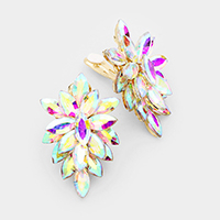Oval Crystal Cluster Clip on Evening Earrings