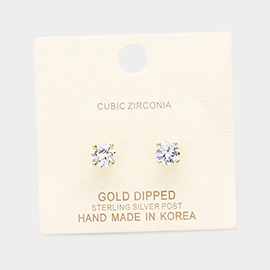 Gold Dipped 6mm Cubic Zirconia Round Stud Earrings
