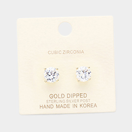 Gold Dipped 8mm Cubic Zirconia Round Stud Earrings