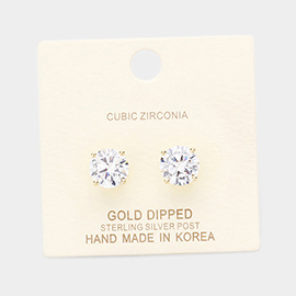 Gold Dipped 9mm Cubic Zirconia Round Stud Earrings