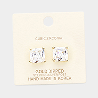 Gold Dipped 10mm Cubic Zirconia Square Stud Earrings