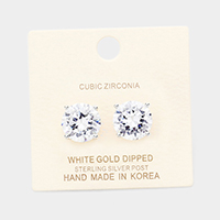 White Gold Dipped 12mm Cubic Zirconia Round Stud Earrings