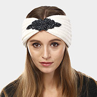 Bead Flower Knit Earmuff Headband