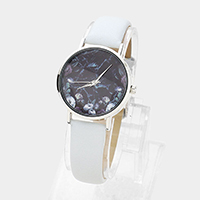 Floral Print Round Dial Faux Leather Strap Watch