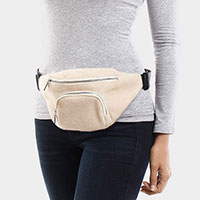 Solid Fluffy Faux Fur Sling Backpack / Fanny Pack