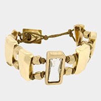 Rectangle Crystal Chunky Metal Bead Suede Bracelet