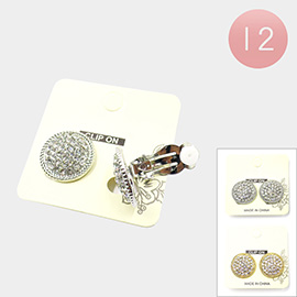 12Pairs - Rhinestone Embellished Round Clip On Earrings