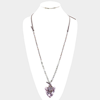 Natural Stone Crystal Acetate Suede Adjustable Necklace