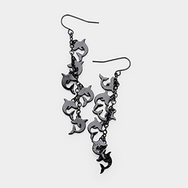 Metal Dolphin Cluster Vine Dangle Earrings