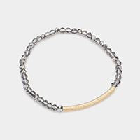 Faceted Bead Textured Metal Accented Stretch Bracelet