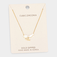 Gold Dipped Cubic Zirconia Cat Fish Pendant Necklace