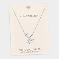 White Gold Dipped Cubic Zirconia Ballerina Pendant Necklace