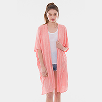 Solid Color Ripped Drawstring Cover Up Kimono Cardigan