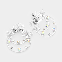 Crystal Embellished Floral Brass Metal Round Dangle Earrings