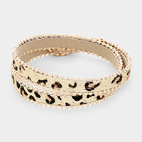 Leopard Leather Wrap Snap Button Closure Bracelet
