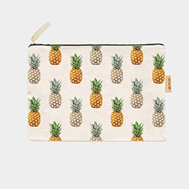 Pineapple Pattern Printed Cotton Canvas Eco Pouch Bag