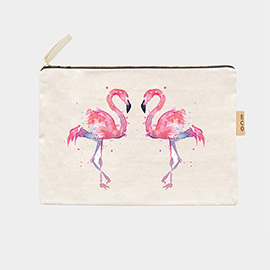 Flamingo Printed Cotton Canvas Eco Pouch Bag