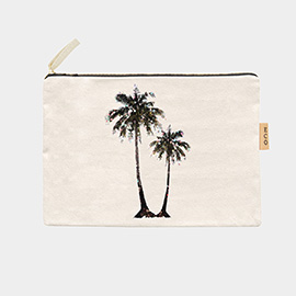 Palm Tree Printed Cotton Canvas Eco Pouch Bag
