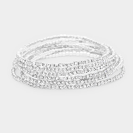 6PCS - Rhinestone Multi Layered Stretch Evening Bracelets