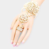 Pearl Crystal Rhinestone Stretch Hand Chain Bracelet