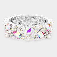 Glass Crystal Teardrop Pearl Stretch Bracelet