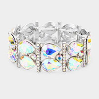 Crystal Teardrop Rhinestone Pave Stretch Evening Bracelet