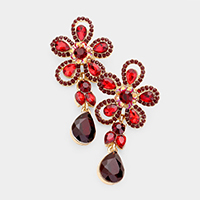 Crystal Teardrop Rhinestone Pave Floral Evening Earrings