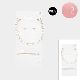 12PCS - Faux Pearl Beaded Kids Bracelet Necklace Sets