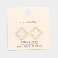 Gold Dipped Cubic Zirconia Clover Stud Earrings