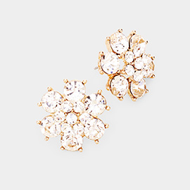 Crystal Round Floral Evening Stud Earrings